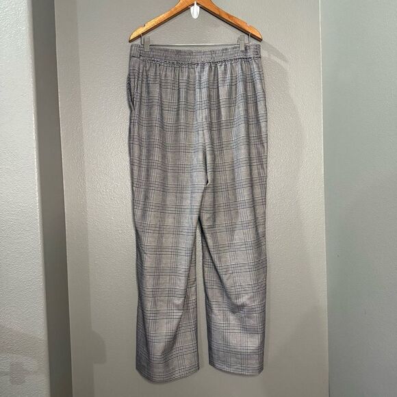 Halogen Plaid Wide Leg Work Pants Elastic Waist Black Grey Blue - Picture 6 of 10